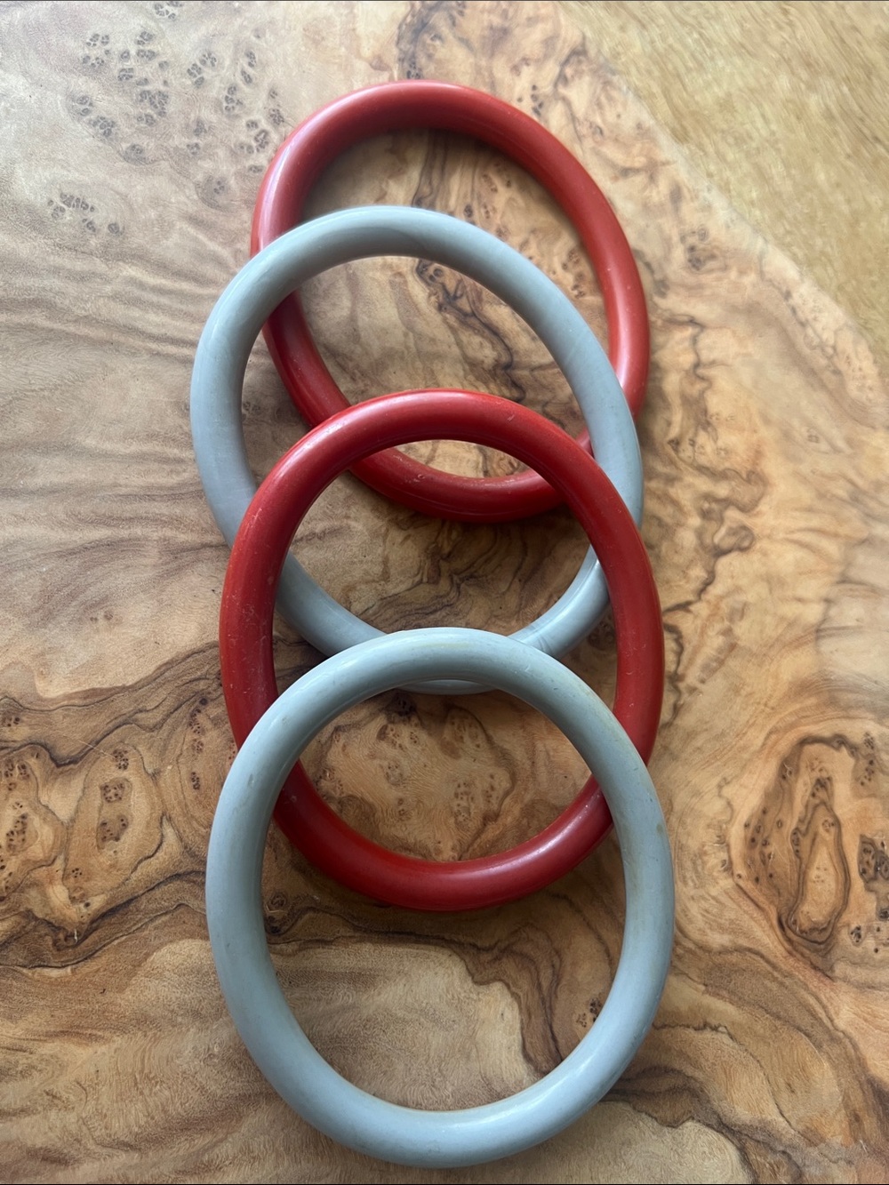 Set of 4 Bakelite Classic Red and Light Gray Bangle Bracelet Set